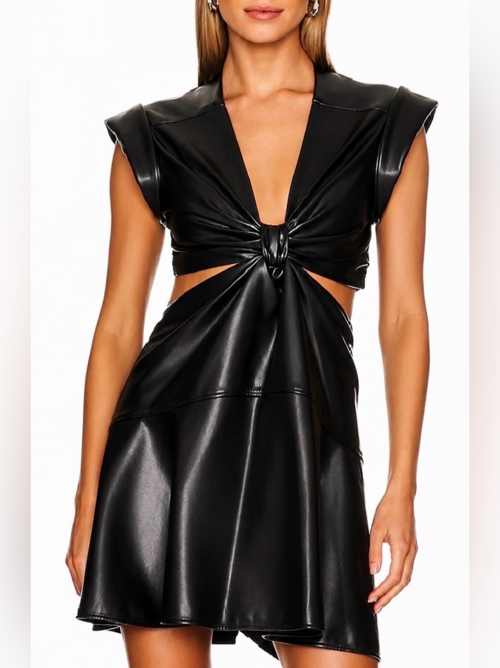A.L.C. Black Faux Leather Cutout Tie-Front Mini Dress